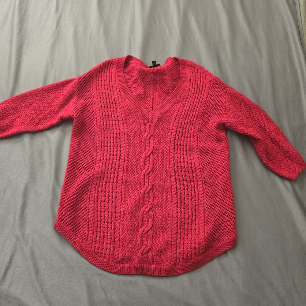 Torrid Wool Blend Cable Knit V Neck Sweater Plus Size 0 Large Red Super Soft